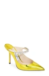 JIMMY CHOO BING CRYSTAL EMBELLISHED METALLIC LEATHER MULE