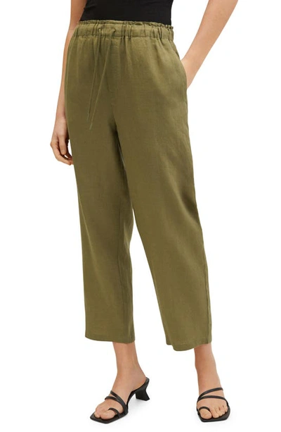Mango Women's Linen Jogger Trousers In Khaki