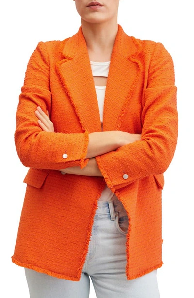 Mango Double Breasted Tweed Blazer In Orange