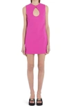 Versace Mini Dress In Stretch Crepe With Front Cut-out In Fuxia