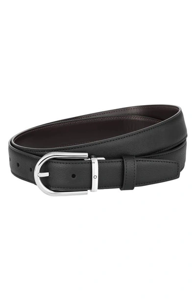 MONTBLANC REVERSIBLE HORSESHOE BUCKLE CALFSKIN LEATHER BELT