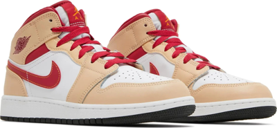 Pre-owned Nike Air Jordan 1 Mid Light Curry Cardinal Red