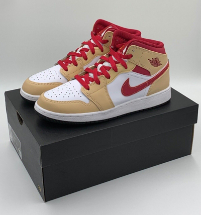 Pre-owned Jordan Air  1 Mid Light Cardinal Curry (gs) | Neu | Grösse 38-39 I 554725-201