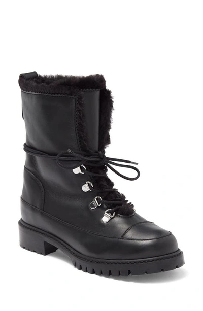 Stuart Weitzman Luge Faux Fur Lace-up Bootie In Black