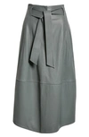 VINCE TOPSTITCH BELTED LEATHER SKIRT