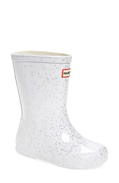 Hunter Kids' First Classic Giant Glitter Waterproof Rain Boot In White