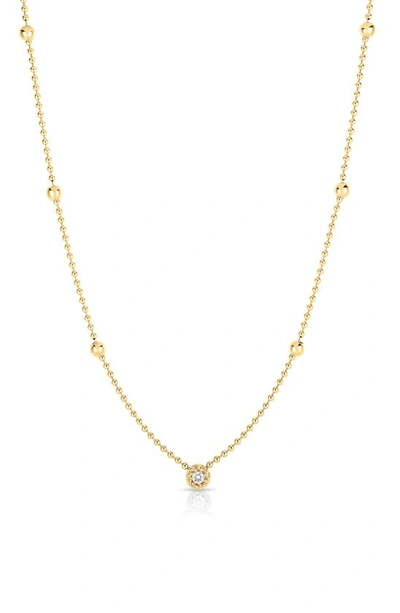 Roberto Coin 18k Beaded Chain Necklace With Diamond Bezel In Yellow Gold