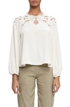 Jonathan Simkhai Lochlyn Paisley Embroidery Long Sleeve Top In Ivory