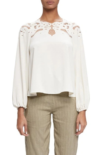 Jonathan Simkhai Lochlyn Paisley Embroidery Long Sleeve Top In Ivory