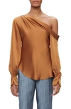 Simkhai Alice Bronze One-shoulder Satin Top In Copper