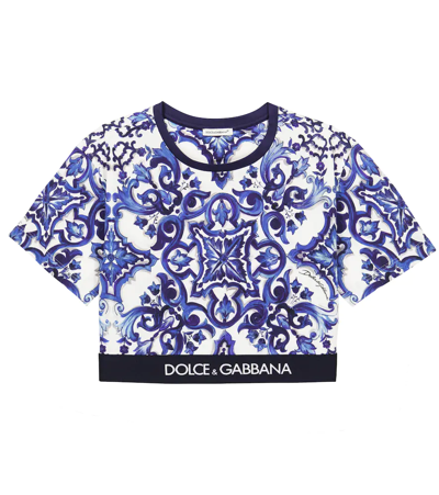 Dolce & Gabbana Kids' White Majolica Print Cotton T-shirt In Multicolor