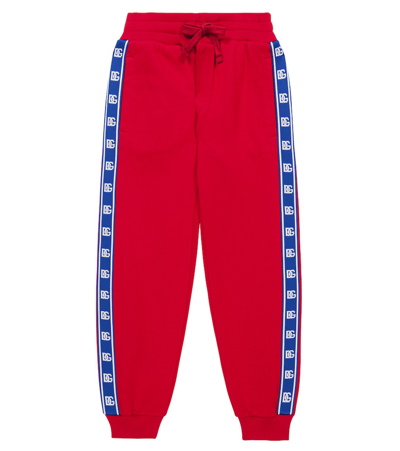Dolce & Gabbana Kids' Logo Cotton Jersey Sweatpants In Rosso Brillante