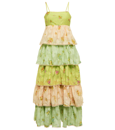 Alemais Clementine Printed Tiered Cotton And Silk-blend Midi Dress In Multi