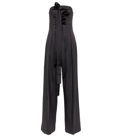 Loewe Bow-embellished Bustier Wool-blend Jumpsuit In Black
