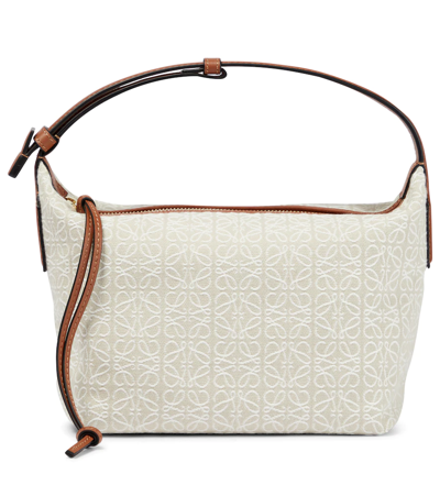 Loewe Cubi Anagram Small Leather-trimmed Logo-jacquard Tote In Neutrals