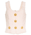 Balmain Button-embellished Bouclé-tweed Top In 4an Rose Poudré