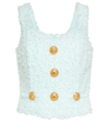 Balmain Button-detail Tweed Cropped Top In 7ay Vert P Le