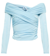 Self-portrait Stretch Jersey Crossover Top In Light Blue