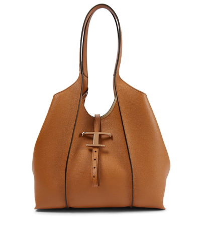 Tod's Timeless Medium Leather Tote Bag In Kenia Scuro