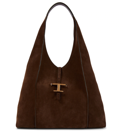 Tod's Timeless Large Suede Tote Bag In Brown