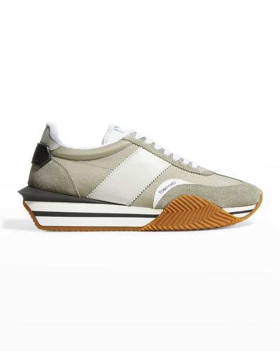 Tom Ford James Raised-sole Suede And Canvas Trainers In Grey