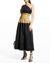 Tory Burch Sunset Stripe Colorblock One-shoulder Dress In Black
