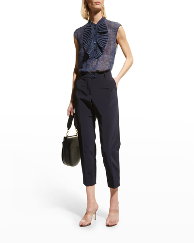 Maison Common Techno Crepe Straight-leg Ankle Pants In Navy