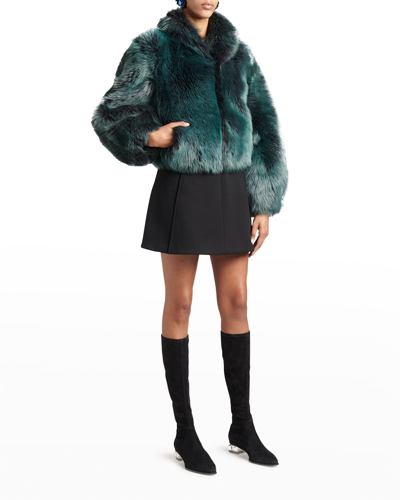 Giorgio Armani Lamb Shearling Coat In Blue