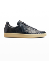 Tom Ford Men's Moc-croc Leather Low-top Sneakers In Midnight Blue