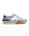 Tom Ford James Raised-sole Suede And Canvas Trainers In Pale Blue