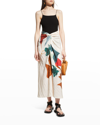 Vince Painted Abstract Pattern Draped Knot Midi Skirt In Milk-106mlk
