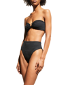 Weworewhat Emily Textured High-waisted Bikini Bottoms In Black