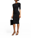 St John Rib Elbow-sleeve Midi Sheath Dress In Bk00