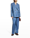 Loulou Studio Donau Double Breast Wool Blazer In Blue Melange