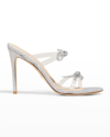 Stuart Weitzman Embellished-bow Detail 115mm Sandals In Clear Silver