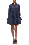 Jonathan Simkhai Savani Long Sleeve Organdy Tiered Shirtdress In Midnight