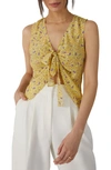Favorite Daughter Gwen Tie Front Sleeveless Silk Blouse In Praire Floral Yellow