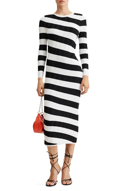 Mango Stripe Long Sleeve Rib Sweater Dress In Black | ModeSens