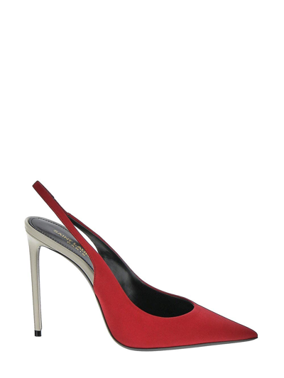 Saint Laurent Zoe Slingback Pumps In Crepe De Chine In Red