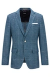Hugo Boss Men's Slim Fit Checked Linen Blend Blazer In Blue