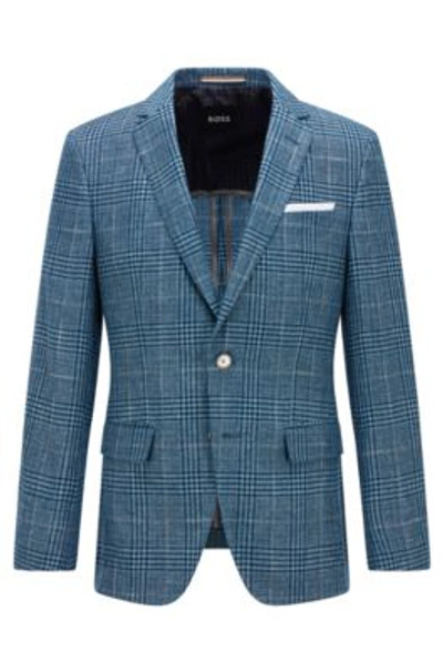 Hugo Boss Men's Slim Fit Checked Linen Blend Blazer In Meduim Blue