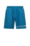 Hugo Boss Recycled-material Swim Shorts With Repeat Logos In Blue