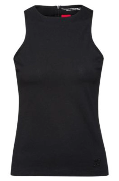 Hugo Stretch-cotton Sleeveless Top With Stacked Logo In Black