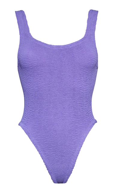 Hunza G + Net Sustain Open-back Seersucker Swimsuit In Green,purple