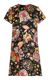 La Doublej Floral-print Maxi Swing Dress With Feathers In Black