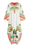 La Doublej Flying Palm Tree-print Poplin Kaftan Dress In White