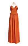 Simkhai Clementine Pleated Satin Halter Gown In Orange