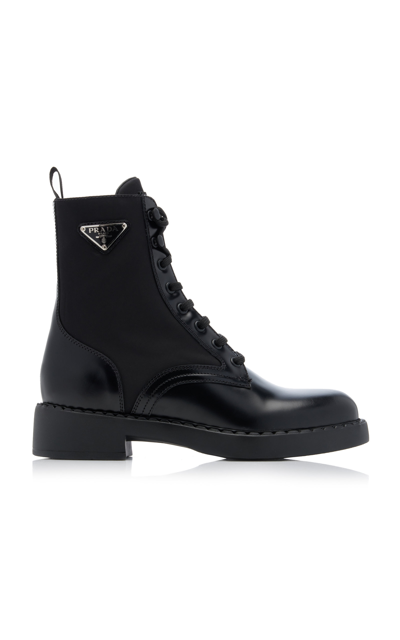 Prada Re-nylon And Leather Combat Boots In Black