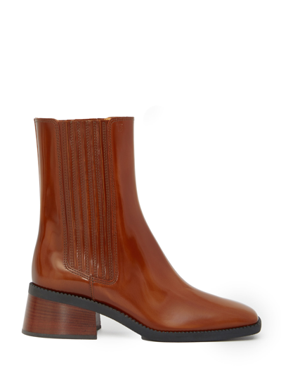 Tod's Brown Leather Boots In Buff