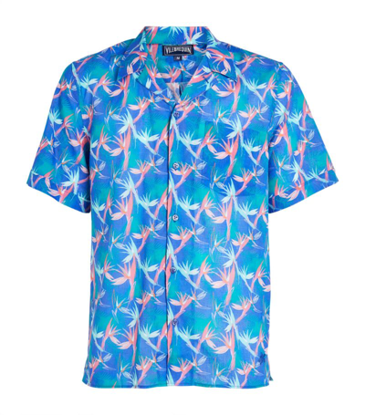 Vilebrequin Para Vin Cotton & Linen Floral Print Regular Fit Button Down Camp Shirt In Blue